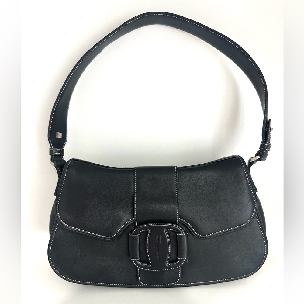 Salvatore Ferragamo Black Leather Shoulder Bag